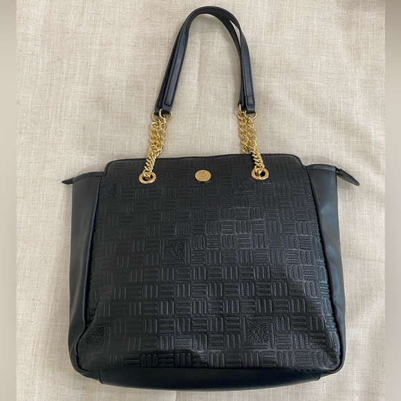 Anne Klein Handbags - Anne Klein black leather embossed lion shoulder bag Gold chain leather handles